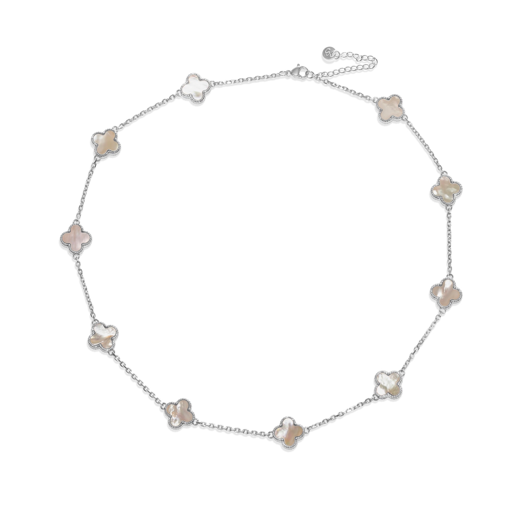 Dina 10 Klöver Halsband Silver/Vit